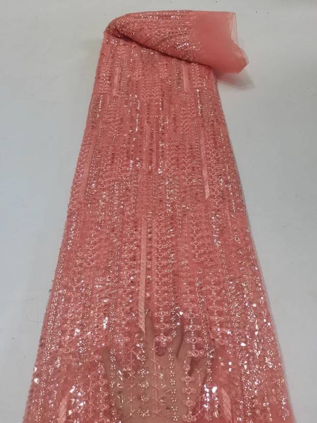 5 Yards Colorful Sequins Pearls Beaded Embroidered 3D Floral Lace Material Fabric For Dresses JC048