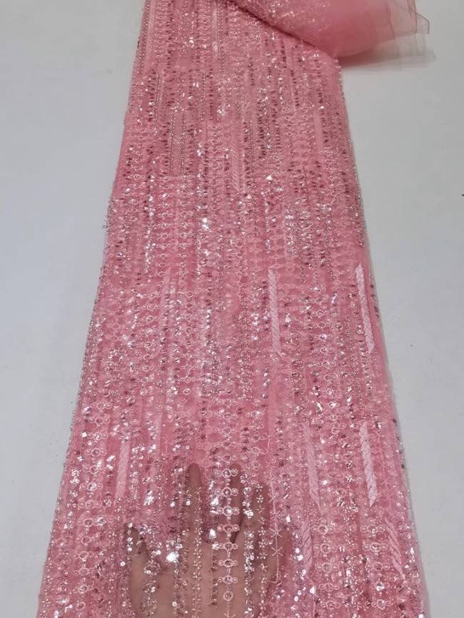 5 Yards Colorful Sequins Pearls Beaded Embroidered 3D Floral Lace Material Fabric For Dresses JC048