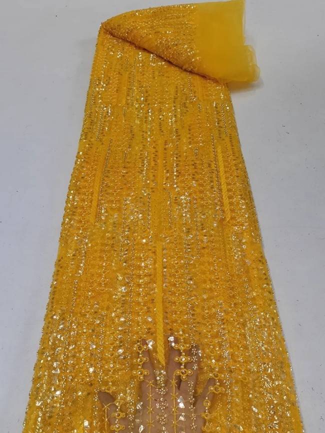 5 Yards Colorful Sequins Pearls Beaded Embroidered 3D Floral Lace Material Fabric For Dresses JC048