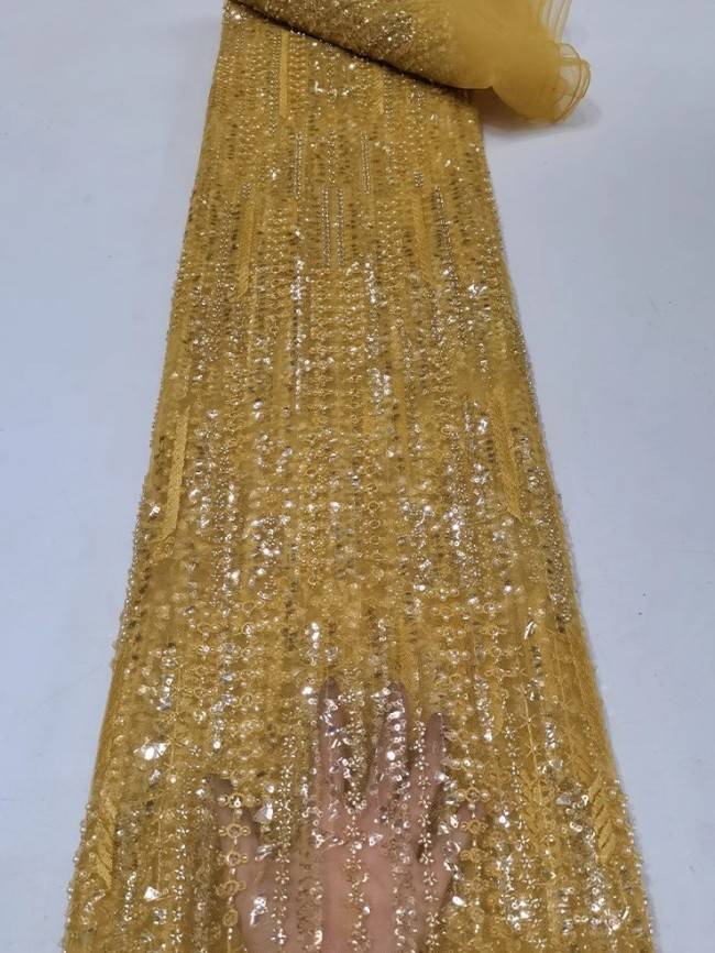 5 Yards Colorful Sequins Pearls Beaded Embroidered 3D Floral Lace Material Fabric For Dresses JC048