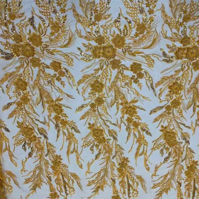 5 Yards Beaded Embroidered Lace Material Fabric For Dresses
