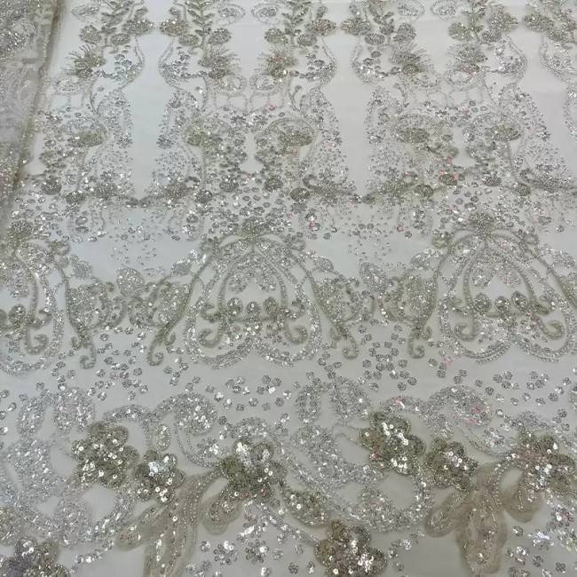 5 Yards Beaded Embroidered Lace Material Fabric For Dresses