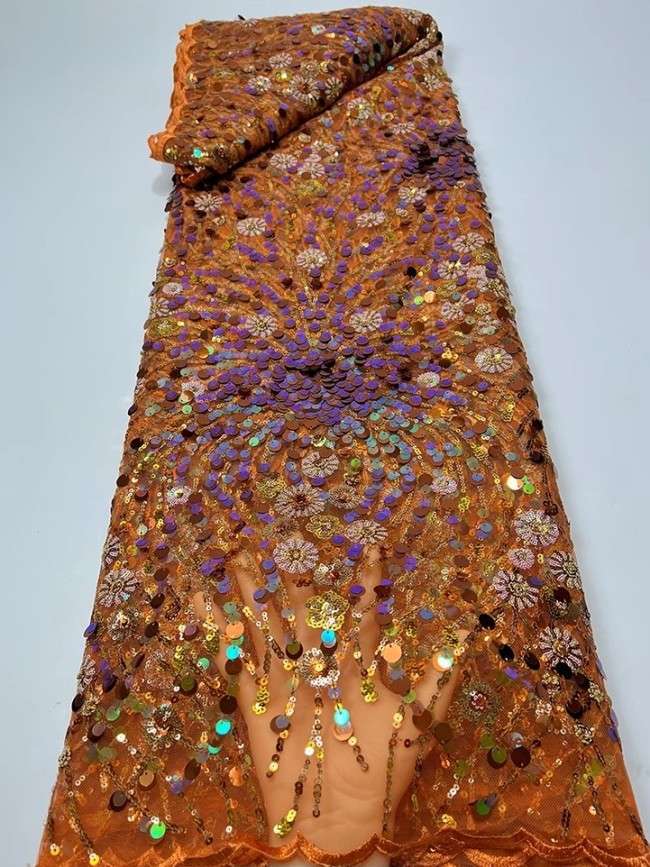 5 Yards Colorful Sequins Pearls Beaded Embroidered 3D Floral Lace Material Fabric For Dresses JC052