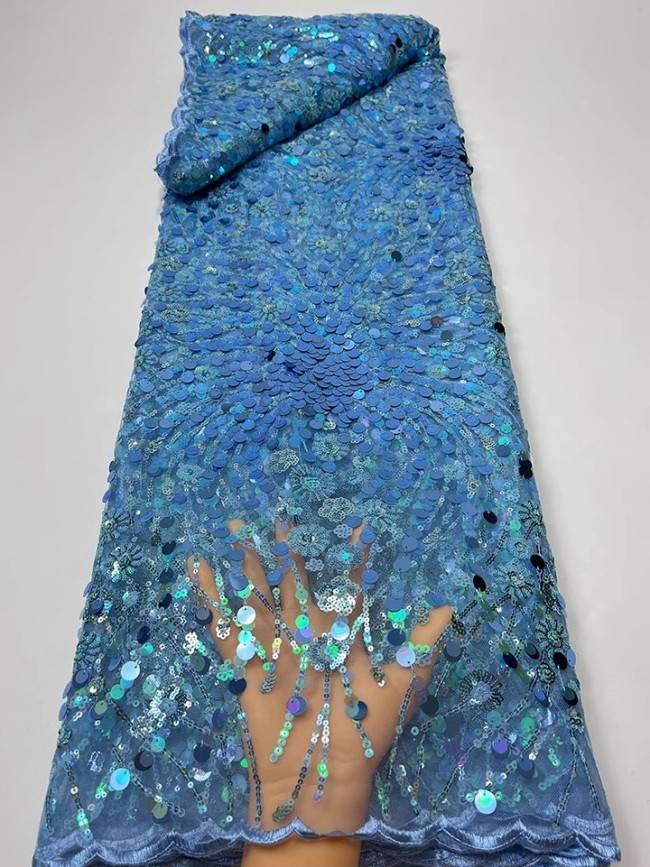 5 Yards Colorful Sequins Pearls Beaded Embroidered 3D Floral Lace Material Fabric For Dresses JC052