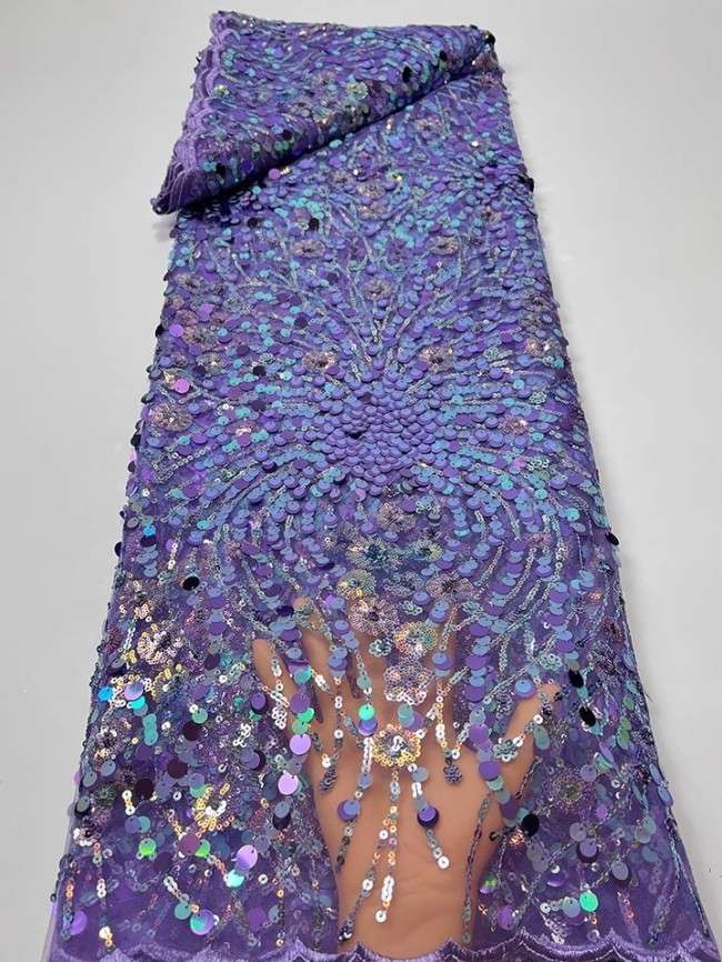 5 Yards Colorful Sequins Pearls Beaded Embroidered 3D Floral Lace Material Fabric For Dresses JC052