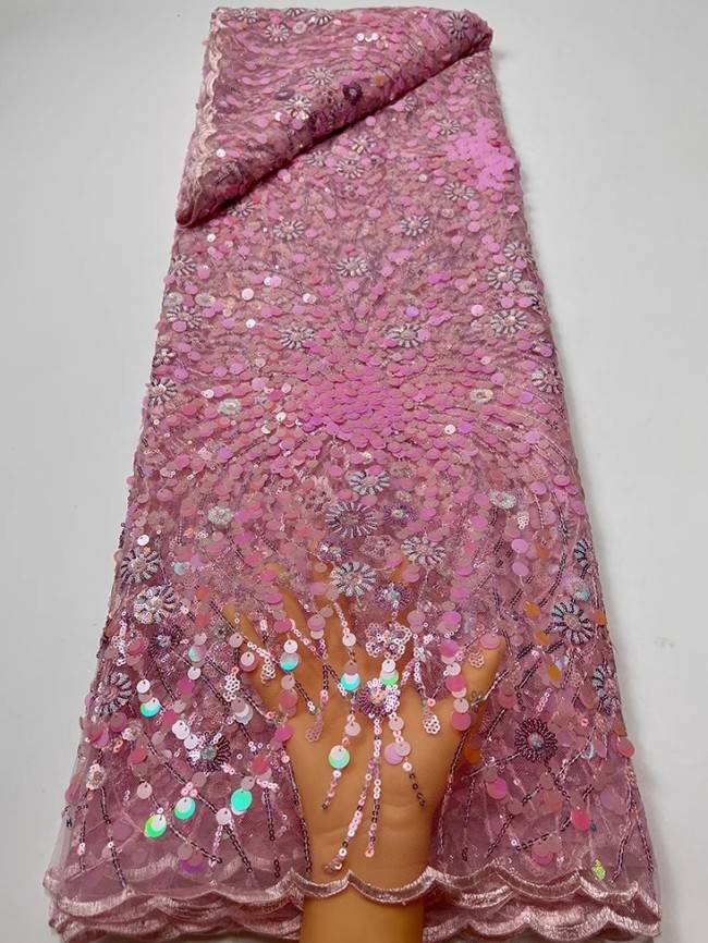 5 Yards Colorful Sequins Pearls Beaded Embroidered 3D Floral Lace Material Fabric For Dresses JC052