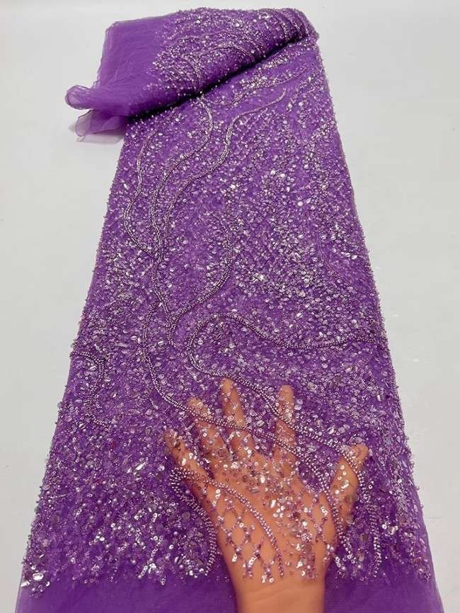 5 Yards Colorful Sequins Pearls Beaded Embroidered 3D Floral Lace Material Fabric For Dresses JC053