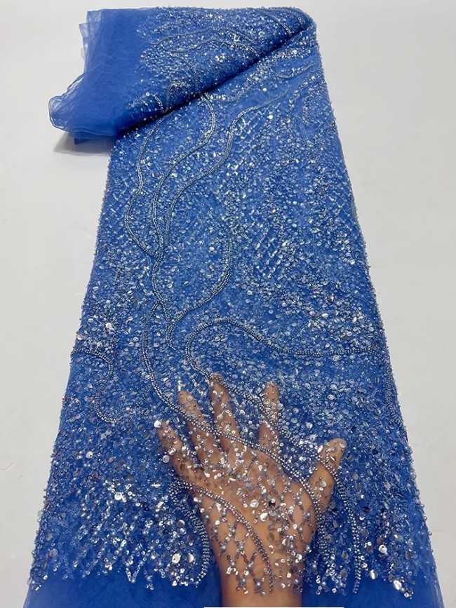 5 Yards Colorful Sequins Pearls Beaded Embroidered 3D Floral Lace Material Fabric For Dresses JC053