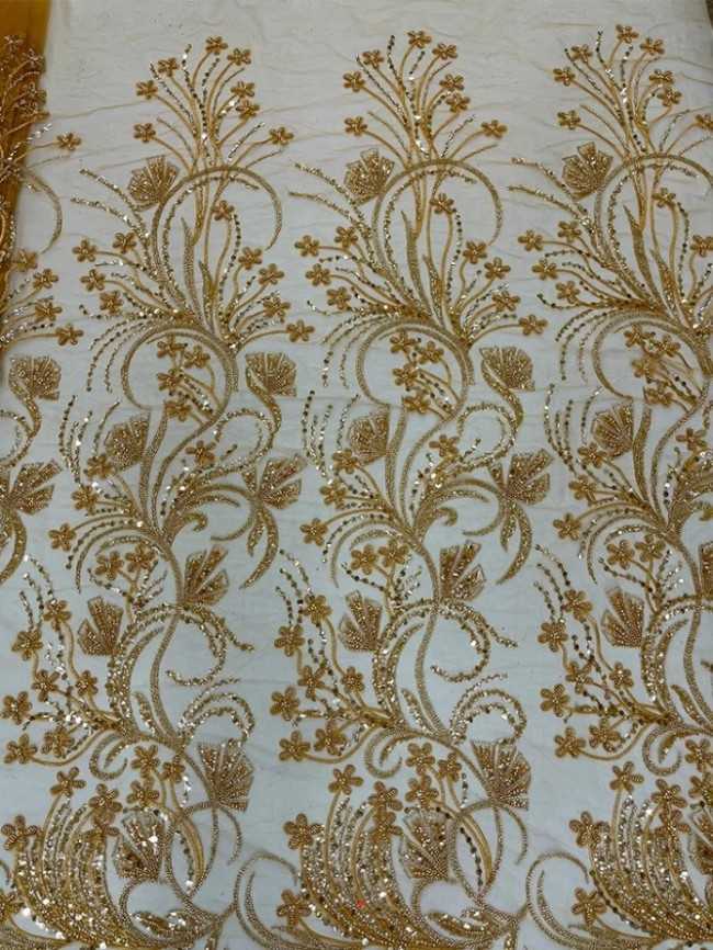 5 Yards Colorful Sequins Pearls Beaded Embroidered 3D Floral Lace Material Fabric For Dresses JC055