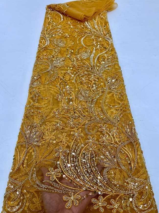 5 Yards Colorful Sequins Pearls Beaded Embroidered 3D Floral Lace Material Fabric For Dresses JC055