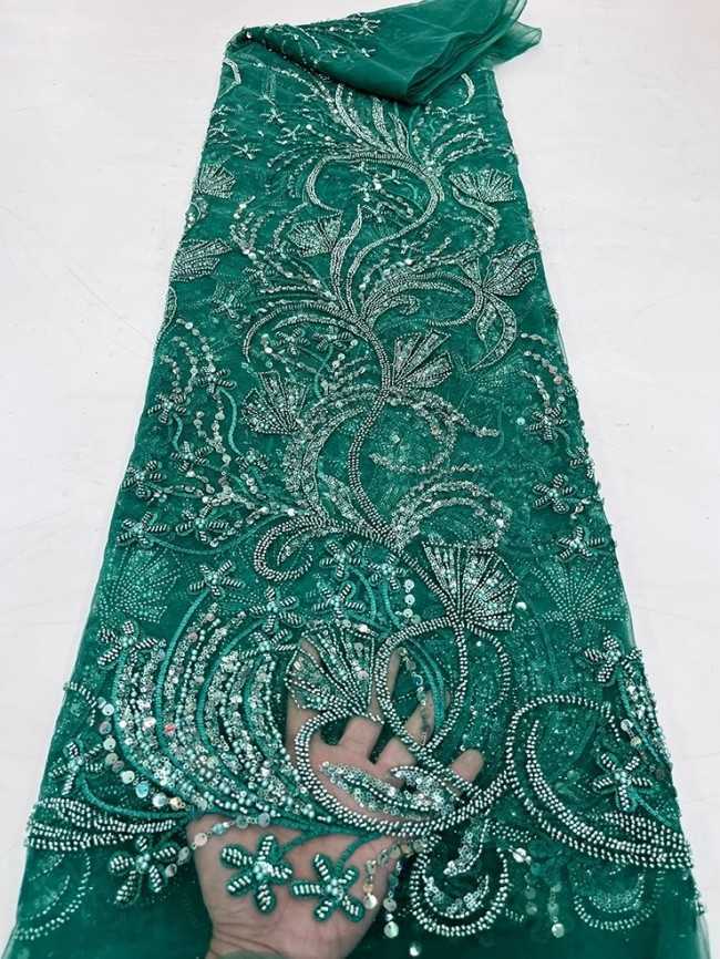 5 Yards Colorful Sequins Pearls Beaded Embroidered 3D Floral Lace Material Fabric For Dresses JC055
