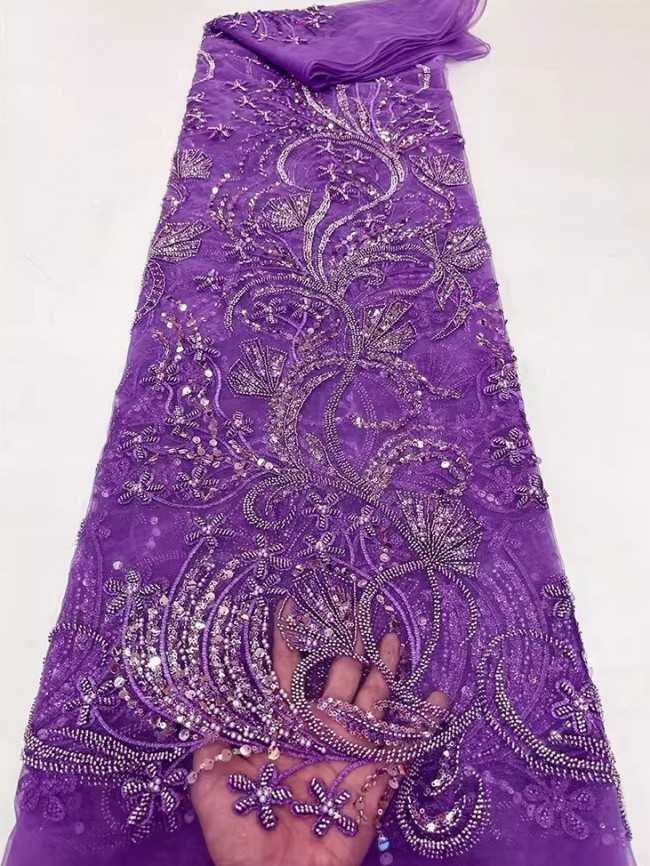 5 Yards Colorful Sequins Pearls Beaded Embroidered 3D Floral Lace Material Fabric For Dresses JC055