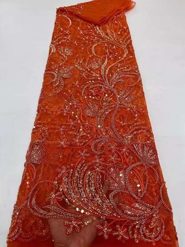 5 Yards Colorful Sequins Pearls Beaded Embroidered 3D Floral Lace Material Fabric For Dresses JC055