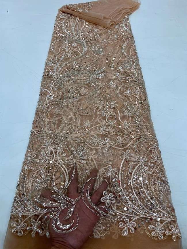 5 Yards Colorful Sequins Pearls Beaded Embroidered 3D Floral Lace Material Fabric For Dresses JC055