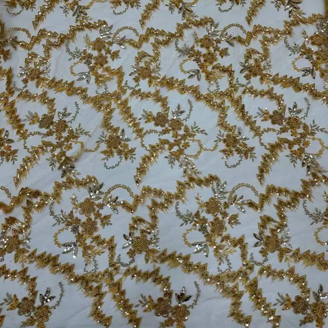 5 Yards Colorful Sequins Pearls Beaded Embroidered 3D Floral Lace Material Fabric For Dresses JC057