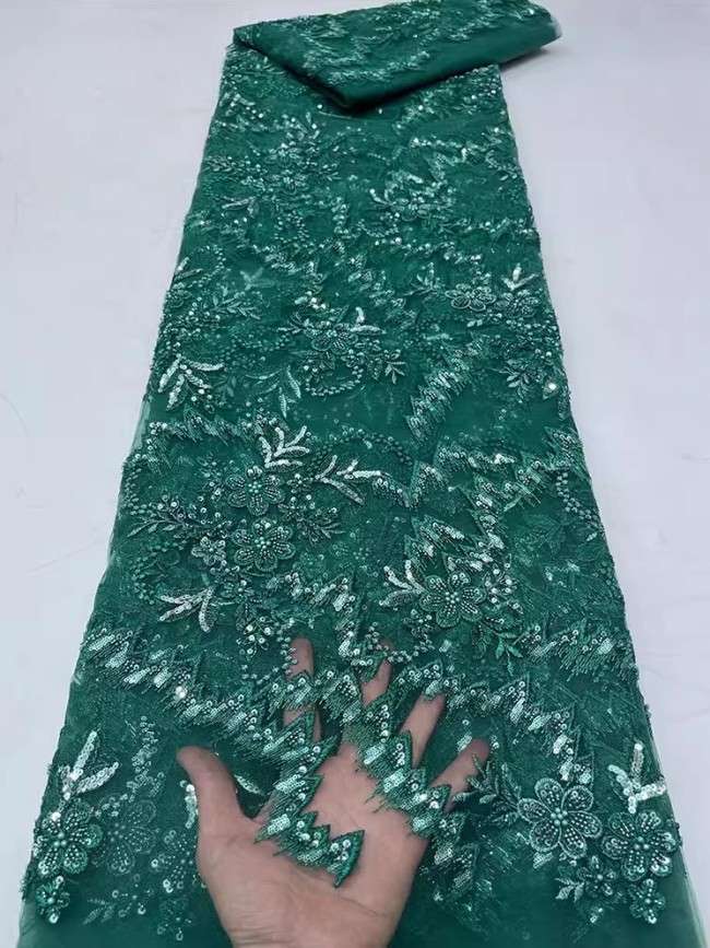 5 Yards Colorful Sequins Pearls Beaded Embroidered 3D Floral Lace Material Fabric For Dresses JC057