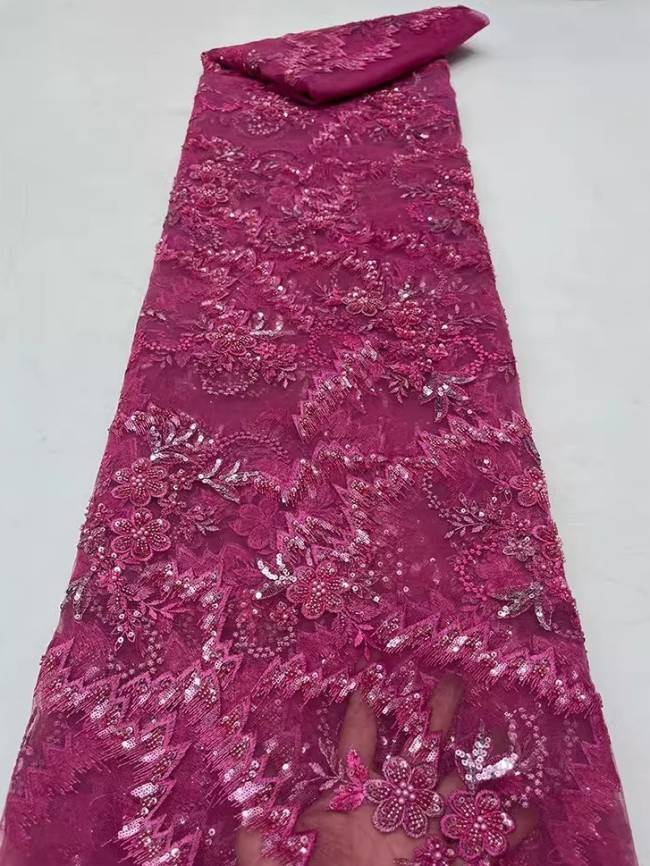 5 Yards Colorful Sequins Pearls Beaded Embroidered 3D Floral Lace Material Fabric For Dresses JC057