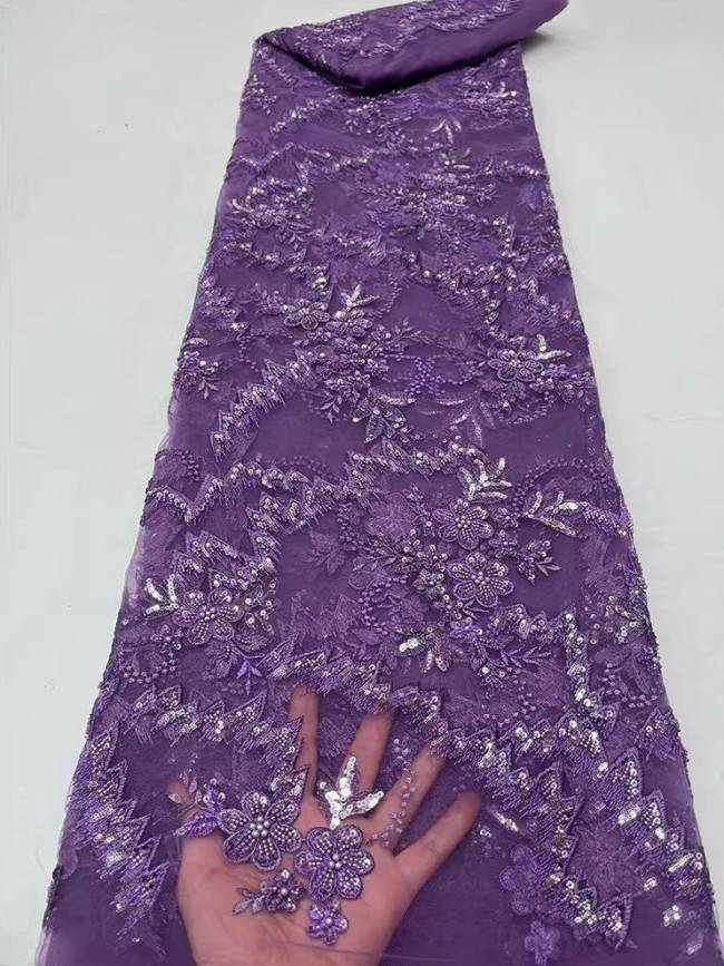 5 Yards Colorful Sequins Pearls Beaded Embroidered 3D Floral Lace Material Fabric For Dresses JC057