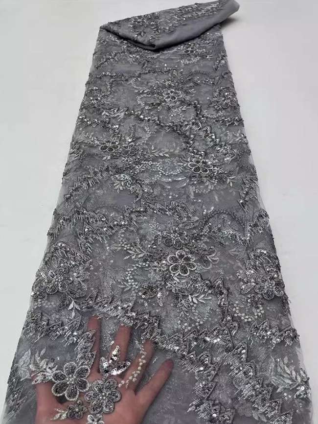 5 Yards Colorful Sequins Pearls Beaded Embroidered 3D Floral Lace Material Fabric For Dresses JC057