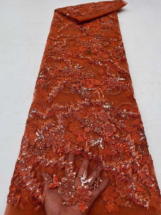 5 Yards Colorful Sequins Pearls Beaded Embroidered 3D Floral Lace Material Fabric For Dresses JC057
