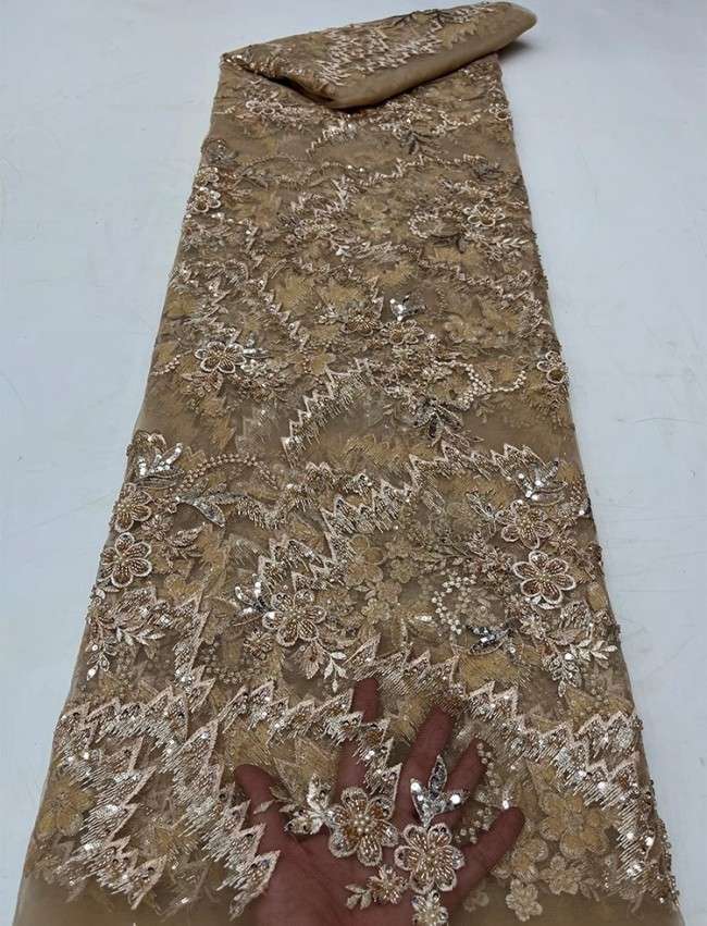 5 Yards Colorful Sequins Pearls Beaded Embroidered 3D Floral Lace Material Fabric For Dresses JC057
