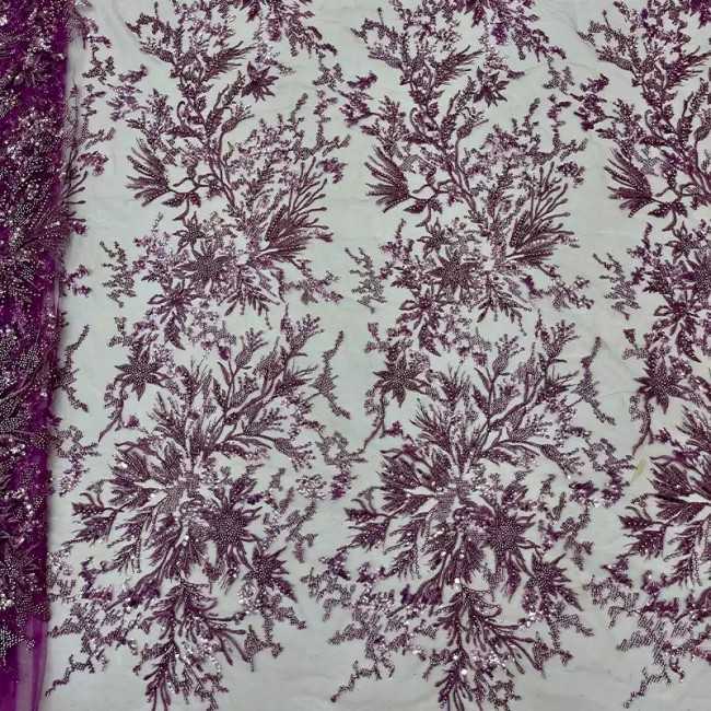 5 Yards Colorful Sequins Pearls Beaded Embroidered 3D Floral Lace Material Fabric For Dresses JC059