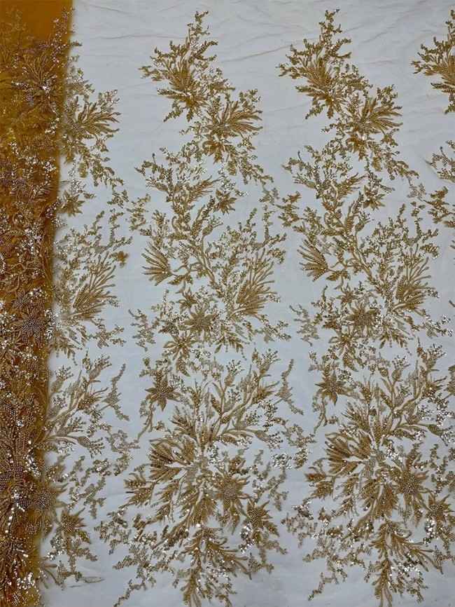 5 Yards Colorful Sequins Pearls Beaded Embroidered 3D Floral Lace Material Fabric For Dresses JC059