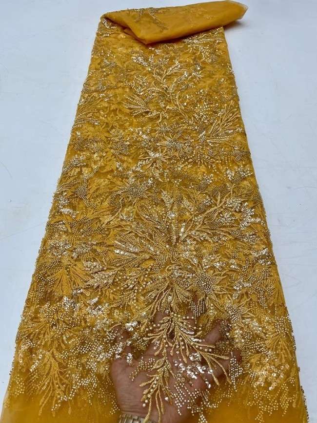 5 Yards Colorful Sequins Pearls Beaded Embroidered 3D Floral Lace Material Fabric For Dresses JC059