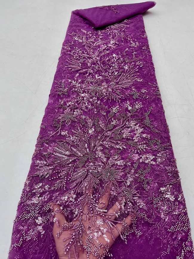 5 Yards Colorful Sequins Pearls Beaded Embroidered 3D Floral Lace Material Fabric For Dresses JC059
