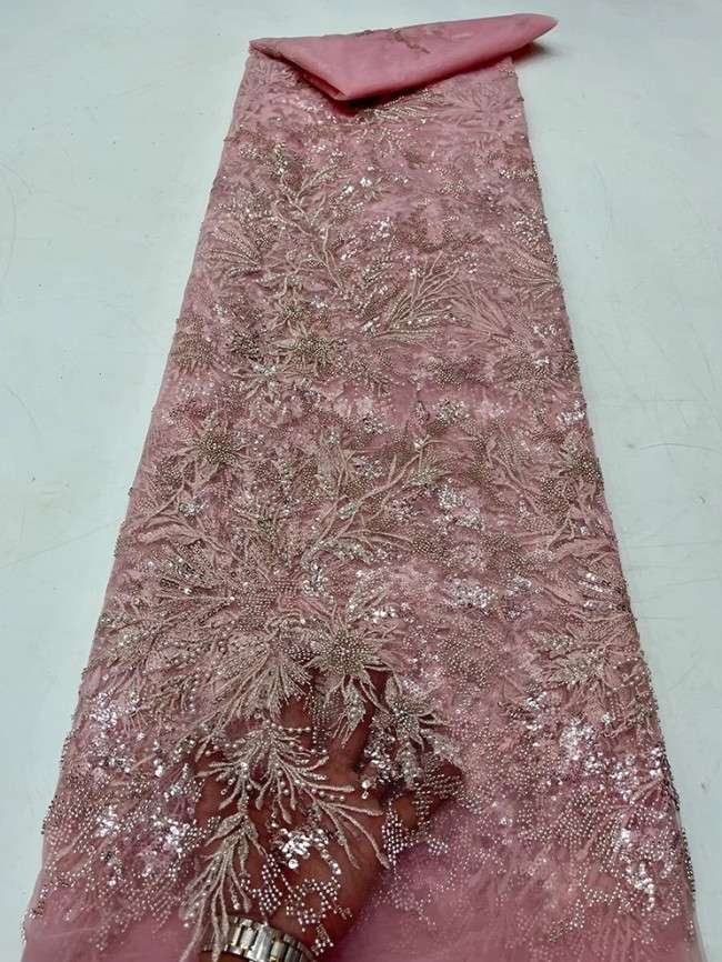 5 Yards Colorful Sequins Pearls Beaded Embroidered 3D Floral Lace Material Fabric For Dresses JC059