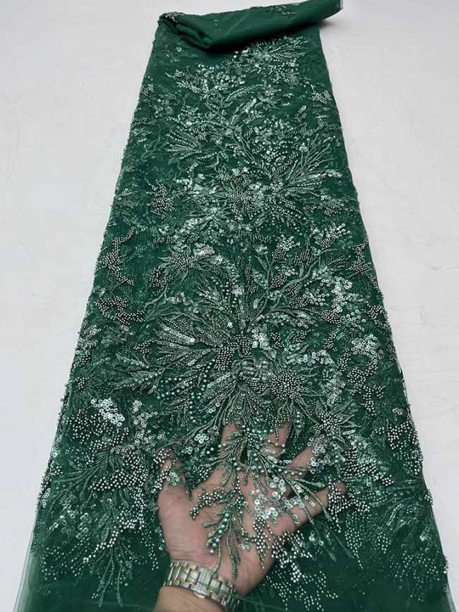 5 Yards Colorful Sequins Pearls Beaded Embroidered 3D Floral Lace Material Fabric For Dresses JC059