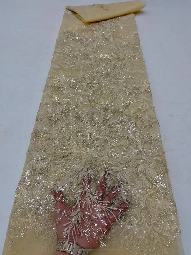 5 Yards Colorful Sequins Pearls Beaded Embroidered 3D Floral Lace Material Fabric For Dresses JC059