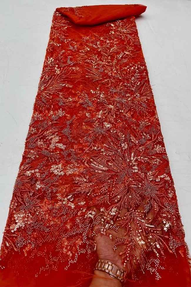 5 Yards Colorful Sequins Pearls Beaded Embroidered 3D Floral Lace Material Fabric For Dresses JC059