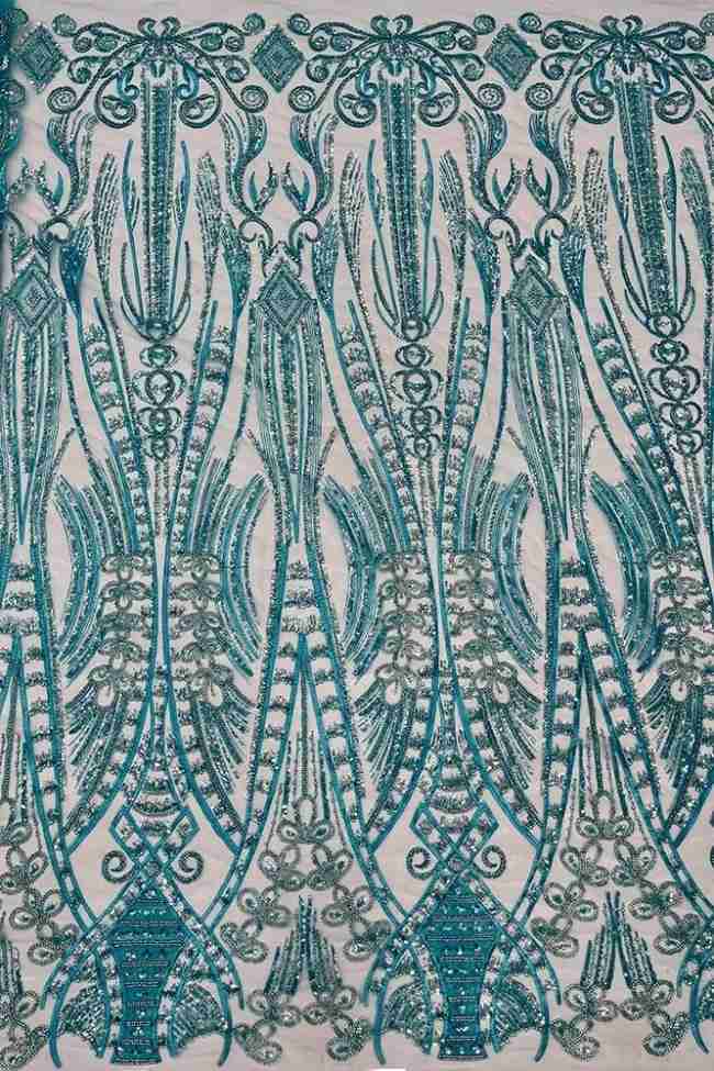 5 Yards Colorful Sequins Pearls Beaded Embroidered 3D Floral Lace Material Fabric For Dresses JC060