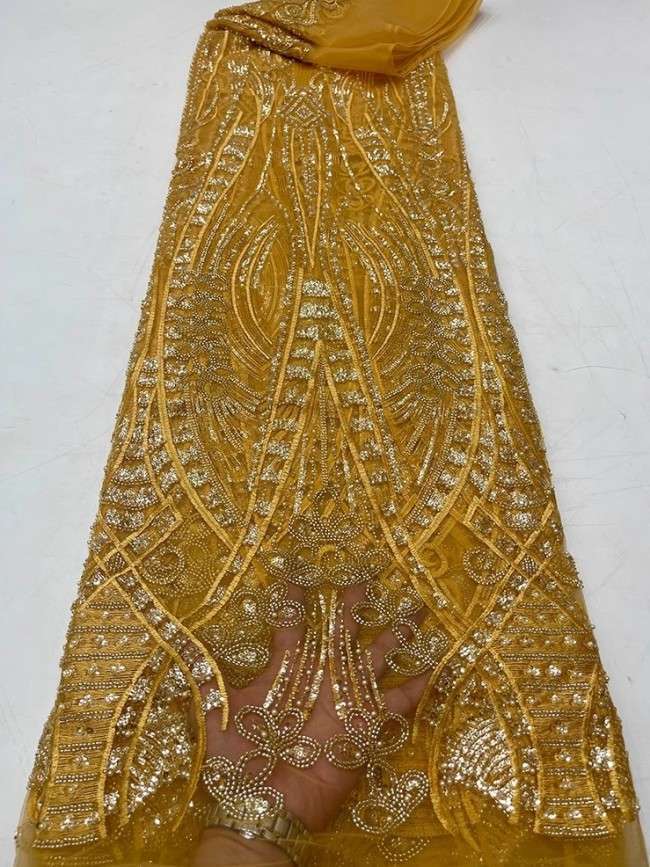 5 Yards Colorful Sequins Pearls Beaded Embroidered 3D Floral Lace Material Fabric For Dresses JC060