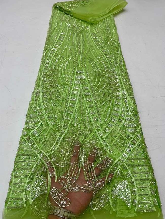 5 Yards Colorful Sequins Pearls Beaded Embroidered 3D Floral Lace Material Fabric For Dresses JC060