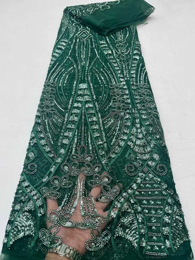 5 Yards Colorful Sequins Pearls Beaded Embroidered 3D Floral Lace Material Fabric For Dresses JC060