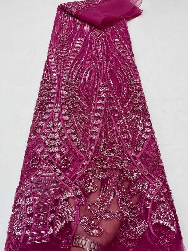 5 Yards Colorful Sequins Pearls Beaded Embroidered 3D Floral Lace Material Fabric For Dresses JC060