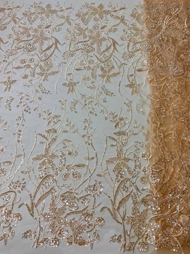 5 Yards Colorful Sequins Pearls Beaded Embroidered 3D Floral Lace Material Fabric For Dresses JC063