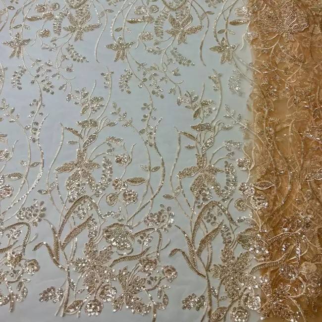 5 Yards Colorful Sequins Pearls Beaded Embroidered 3D Floral Lace Material Fabric For Dresses JC063
