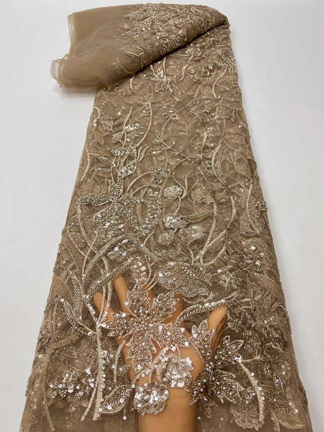 5 Yards Colorful Sequins Pearls Beaded Embroidered 3D Floral Lace Material Fabric For Dresses JC063