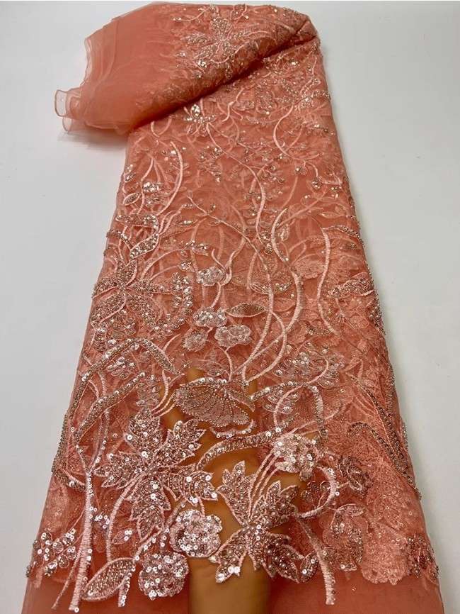 5 Yards Colorful Sequins Pearls Beaded Embroidered 3D Floral Lace Material Fabric For Dresses JC063