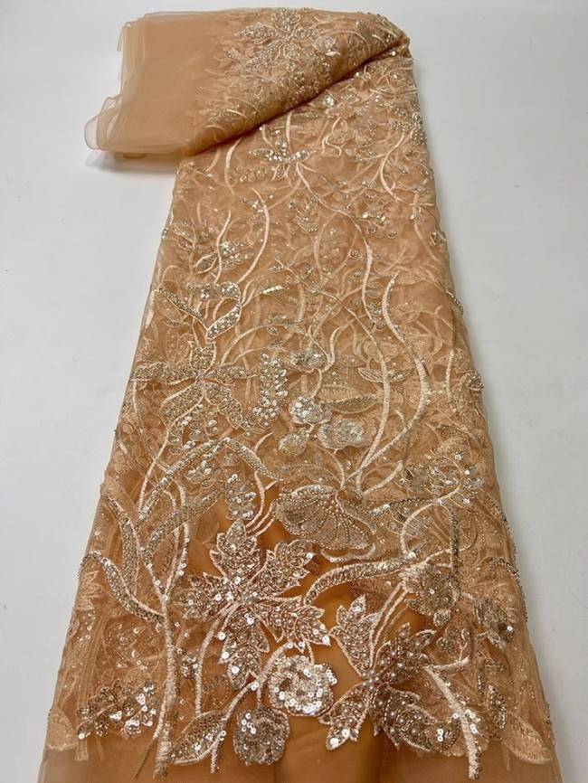 5 Yards Colorful Sequins Pearls Beaded Embroidered 3D Floral Lace Material Fabric For Dresses JC063