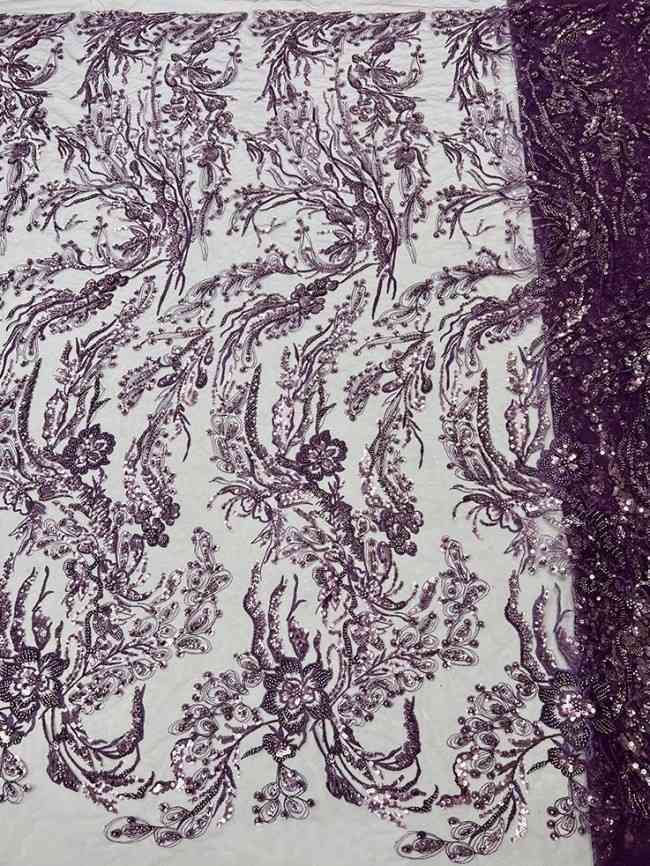 5 Yards Colorful Sequins Pearls Beaded Embroidered 3D Floral Lace Material Fabric For Dresses JC065