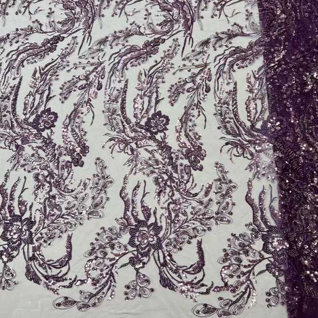 5 Yards Colorful Sequins Pearls Beaded Embroidered 3D Floral Lace Material Fabric For Dresses JC065