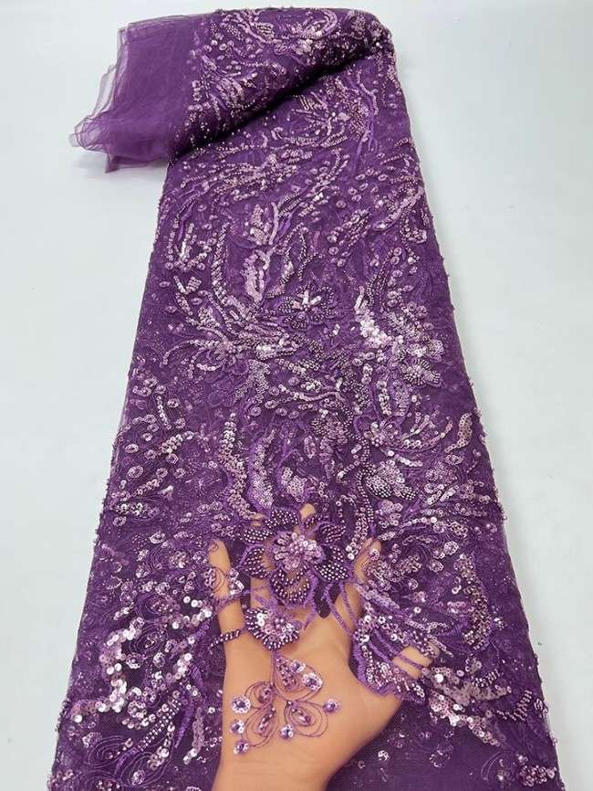 5 Yards Colorful Sequins Pearls Beaded Embroidered 3D Floral Lace Material Fabric For Dresses JC065