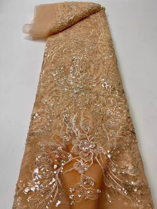 5 Yards Colorful Sequins Pearls Beaded Embroidered 3D Floral Lace Material Fabric For Dresses JC065