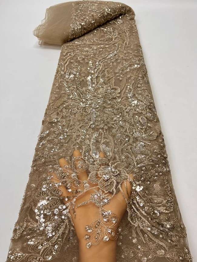 5 Yards Colorful Sequins Pearls Beaded Embroidered 3D Floral Lace Material Fabric For Dresses JC065
