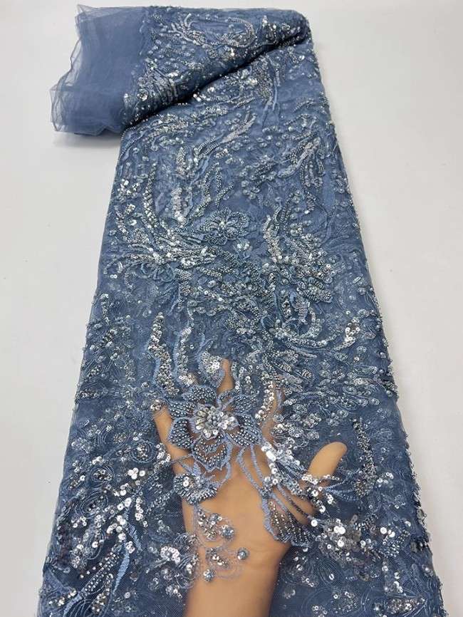 5 Yards Colorful Sequins Pearls Beaded Embroidered 3D Floral Lace Material Fabric For Dresses JC065