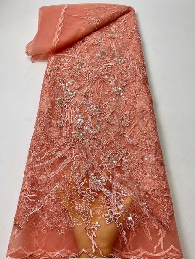 5 Yards Colorful Sequins Pearls Beaded Embroidered 3D Floral Lace Material Fabric For Dresses JC066